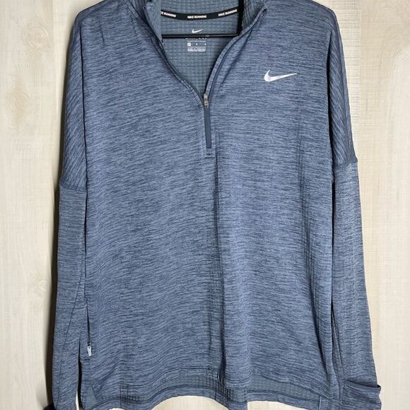 Nike dri fit running blue heather long sleeve pullover 1/4‎ zip, size large - Picture 10 of 13